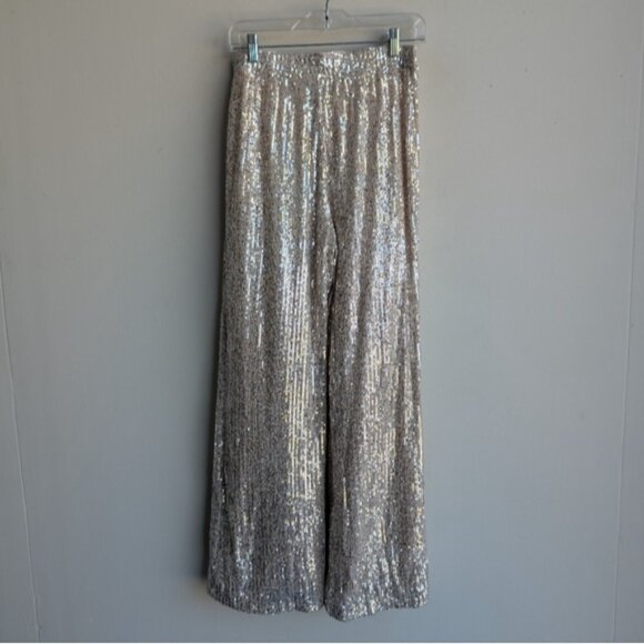 NWT Skies are Blue sequin silver sequin pants with nude base - Picture 9 of 10